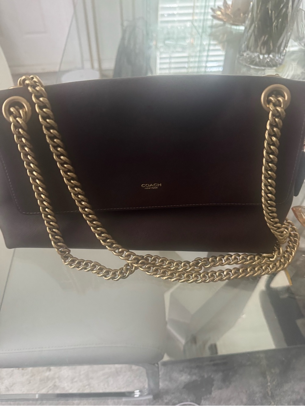 Coach Chelsea Shoulder Bag 30 in Brown with Gold Chain